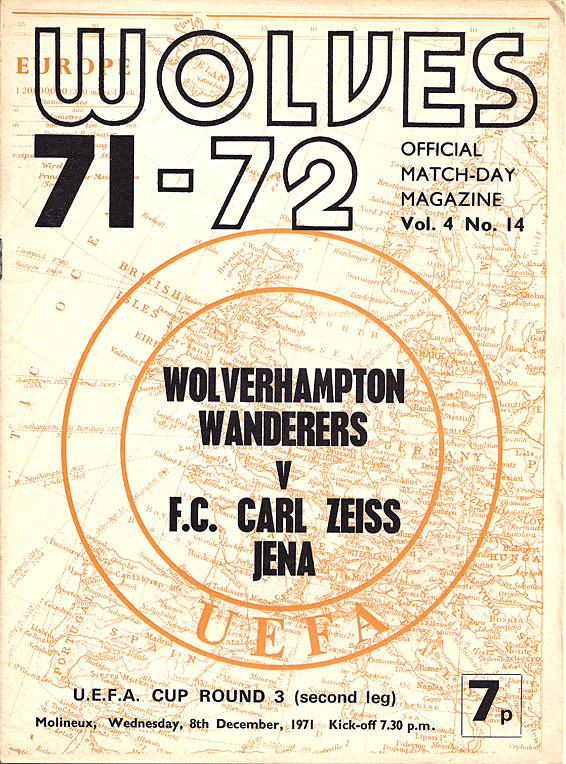 Wolverhampton v Carl Zeiss Jena UEFA Cup programme dated 8-12-1971. A694 